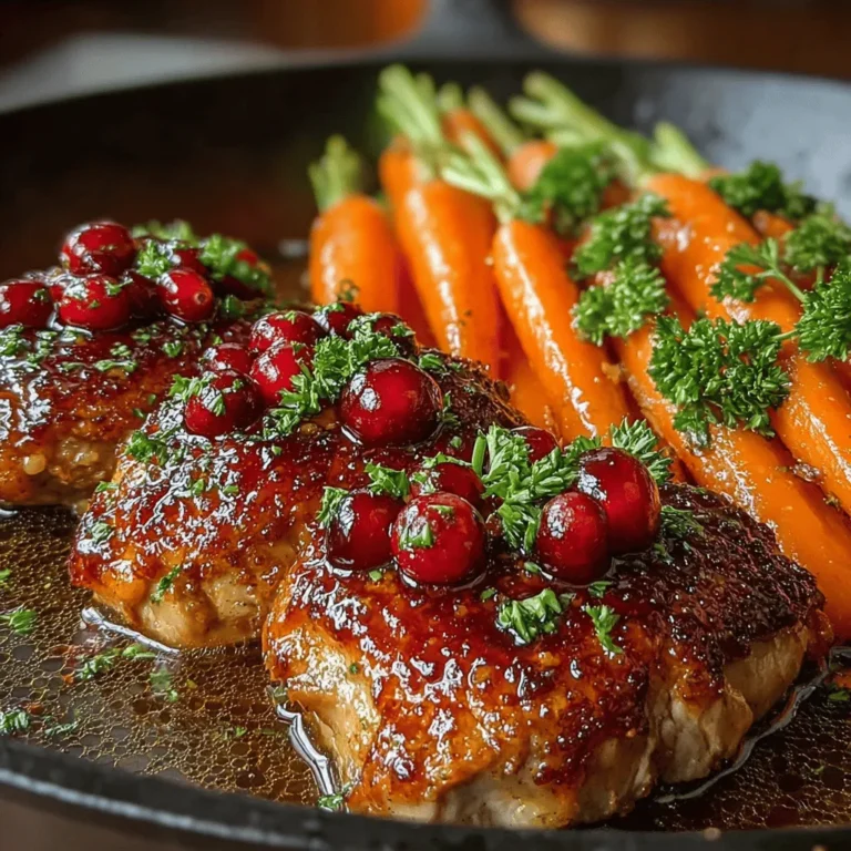 The journey to creating a mouthwatering Maple Glazed Carrots & Cranberry Chicken Delight begins with the chicken. Searing the chicken is a crucial step that not only locks in the juices but also forms a beautiful, caramelized crust that enhances the overall flavor of the dish. This Maillard reaction—where proteins and sugars react under heat—results in complex flavors that will make your dish more savory and appealing.