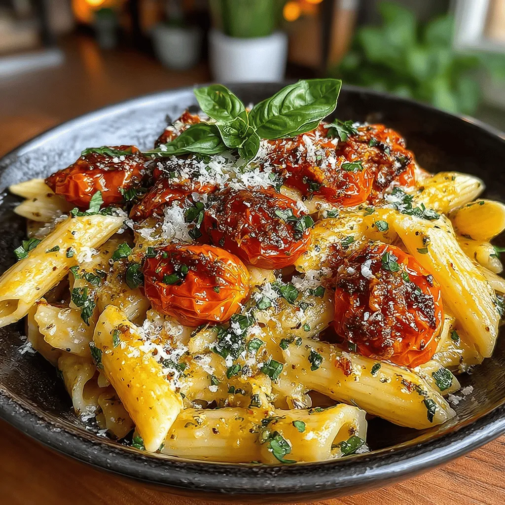 When it comes to comfort food that tantalizes the taste buds, Creamy Roasted Tomato Pesto Pasta stands out as a vibrant and delectable option. This dish marries the rich, savory flavors of roasted tomatoes with the fresh, herbaceous notes of homemade pesto, all enveloped in a luscious cream sauce. Each bite is a harmonious blend of textures—from the creamy sauce coating the pasta to the tender, caramelized tomatoes that burst with flavor. The use of seasonal ingredients, particularly ripe tomatoes and fragrant basil, elevates this dish beyond the ordinary, making it a perfect choice for any occasion, whether it's a casual weeknight dinner or an elegant gathering.