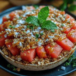 As summer approaches, the vibrant and juicy watermelon takes center stage in a variety of refreshing recipes. Known for its hydrating properties and natural sweetness, watermelon is not just a favorite for picnics and barbecues; it is also the star ingredient in a delightful dessert: Watermelon Bliss Crisp. This unique dish combines the succulent flavors of fresh watermelon with a crunchy topping, making it an ideal treat for warm weather gatherings or a light dessert after a hearty meal.