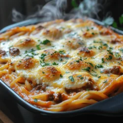 - 12 ounces of spaghetti - 1 tablespoon of olive oil - 1 medium onion, chopped - 3 cloves of garlic, minced - 1 pound of ground beef or turkey - 1 can (28 ounces) of crushed tomatoes - 2 tablespoons of tomato paste - 1 teaspoon of dried oregano - 1 teaspoon of dried basil - 1/4 teaspoon of red pepper flakes (optional) - Salt and pepper to taste - 15 ounces of ricotta cheese - 1 cup of shredded mozzarella cheese, divided - 1 cup of grated Parmesan cheese, divided - 1 large egg, beaten - Fresh parsley or basil for garnish (optional)