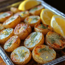 Serving these Crunchy Lemon Dill Roasted Potatoes with lemon wedges is not just a formality; it's an invitation to enhance your dining experience. The addition of freshly squeezed lemon juice right before indulging in this delightful dish adds a refreshing, zesty note that complements the savory flavors beautifully. The acidity from the lemon brightens the taste of the potatoes and ties all the elements together, creating a perfectly balanced side dish that will impress your guests at any gathering.