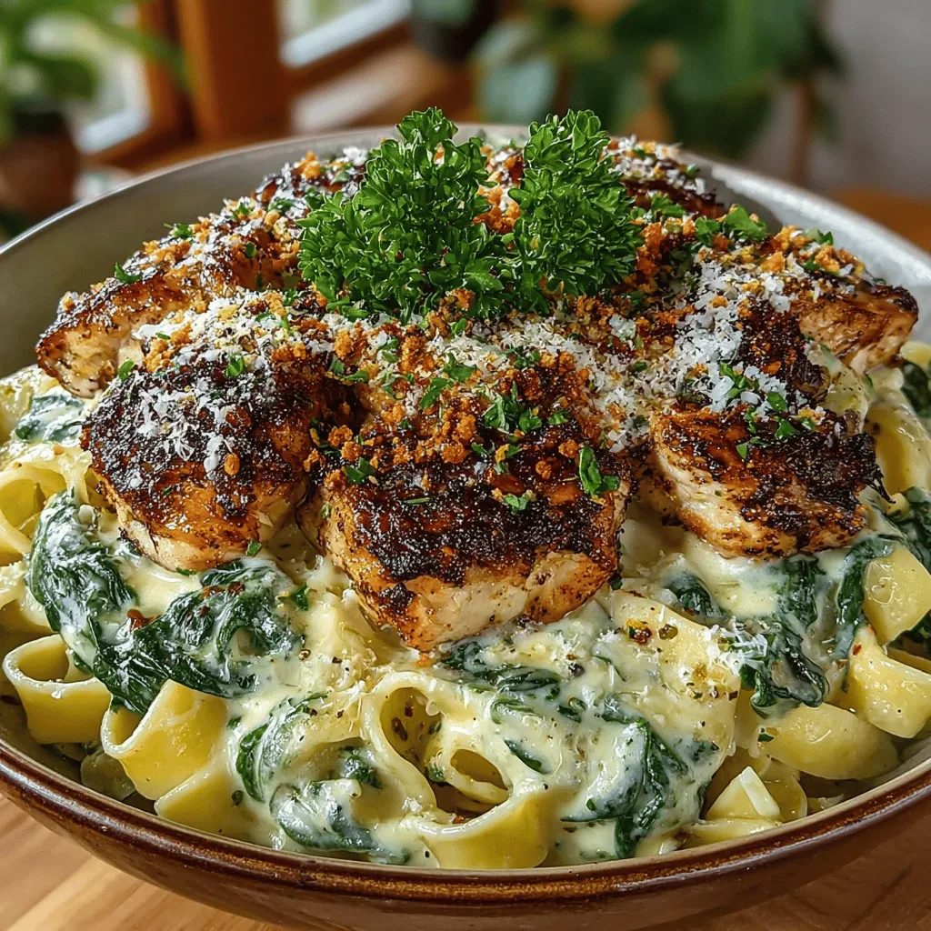 When it comes to comfort food, few dishes can rival the rich, luxurious flavors of a creamy Alfredo pasta. Among the many variations of this beloved classic, <strong>Creamy Spinach Chicken Alfredo Delight</strong> stands out as a delightful combination of tender chicken, fresh spinach, and a velvety sauce that clings to every strand of pasta. This dish not only tantalizes the taste buds but also offers a nutritional boost, making it a perfect blend of indulgence and health.” /></p>
</p>
<h2>Incorporating Garlic and Spinach</h2>
</p>
<p>To elevate the flavor profile of your Creamy Spinach Chicken Alfredo Delight, incorporating garlic and spinach is essential. Begin by mincing three to four cloves of fresh garlic, which will infuse the dish with aromatic depth.</p>
</p>
<p>Once your chicken is browned and cooked through, add the minced garlic to the skillet. Sauté it for about a minute until it becomes fragrant, ensuring not to let it burn, as burnt garlic can impart a bitter taste. Next, introduce fresh spinach leaves, roughly six to eight cups, to the pan. Sauté the spinach until wilted, which should take about two to three minutes. This not only adds vibrant color to your Alfredo but also packs in essential nutrients.</p>
</p>
<h2>Timing and Techniques to Avoid Overcooking</h2>
</p>
<p>Timing is crucial in cooking to avoid overcooking your ingredients, particularly the chicken and spinach. When sautéing the chicken, ensure it reaches an internal temperature of 165°F (75°C) for safe consumption. Use a meat thermometer to verify this accurately.</p>
</p>
<p>For the spinach, add it towards the end of the chicken cooking process. This will keep the spinach tender yet vibrant, preventing it from becoming mushy. The garlic should be added just before the spinach to avoid burning it, ensuring all flavors meld beautifully without losing their individual qualities.</p>
</p>
<h2>Benefits of Adding Fresh Greens to Enhance Nutritional Value</h2>
</p>
<p>Adding fresh spinach not only enhances the dish’s visual appeal but also brings significant nutritional benefits. Spinach is an excellent source of vitamins A, C, and K, along with minerals like iron and calcium. It also provides dietary fiber, which aids digestion and promotes a feeling of fullness.</p>
</p>
<p>Incorporating greens into your meals is a great way to boost overall health without compromising on taste. The natural earthiness of the spinach contrasts with the creamy, rich Alfredo sauce, creating a well-rounded dish that nourishes both body and soul.</p>
</p>
<h2>Creating the Alfredo Sauce</h2>
</p>
<p>Now, let’s shift our focus to the star of the show: the Alfredo sauce. Start by using the same skillet that you used for the chicken and spinach. This will help retain all the flavorful bits left behind, enhancing the sauce’s taste.</p>
</p>
<p>Pour in one cup of heavy cream over medium heat. As the cream warms, bring it to a gentle simmer—avoid boiling, as this can cause the sauce to separate. Slowly whisk in one cup of grated Parmesan cheese, allowing it to melt and combine smoothly with the cream. This step is crucial; using freshly grated cheese rather than pre-packaged will yield a creamier and more flavorful sauce.</p>
</p>
<h2>The Method of Combining Cream and Cheese for Silky Texture</h2>
</p>
<p>To achieve that silky, luscious texture characteristic of a great Alfredo sauce, it’s essential to combine the cream and cheese correctly. As you whisk, the heat should be kept steady but not high—this ensures an even melt without clumping.</p>
</p>
<p>If the sauce seems too thick, you can add a splash of pasta water to loosen it up. This water contains starch from the pasta, which will help the sauce adhere better to the noodles and create a cohesive dish.</p>
</p>
<h2>How to Adjust Sauce Thickness with Pasta Water</h2>
</p>
<p>Adjusting the thickness of your Alfredo sauce is straightforward with the addition of pasta water. After boiling your pasta, reserve about a cup of the cooking water before draining. If your sauce is too thick, gradually add small amounts of pasta water while stirring until you reach your desired consistency.</p>
</p>
<p>Remember, the sauce should be creamy enough to coat the pasta without being runny. This technique not only helps with the texture but also enhances flavor, as the salted pasta water adds another layer of taste.</p>
</p>
<h2>Final Assembly of the Dish</h2>
</p>
<p>With the sauce ready, it’s time for the final assembly. Add the cooked pasta directly into the skillet with the Alfredo sauce. Toss the pasta gently to ensure every strand is coated in the creamy sauce. Incorporate the cooked spinach and chicken, mixing until everything is evenly distributed.</p>
</p>
<p>For an added touch, sprinkle in some freshly cracked black pepper and a pinch of salt, tasting as you go. This step is vital, as it allows you to adjust flavors before serving.</p>
</p>
<h2>Tips for Ensuring Even Coating of Pasta with Sauce</h2>
</p>
<p>To ensure even coating of the pasta with the Alfredo sauce, use a pair of tongs or a pasta fork. These tools allow you to toss and turn the pasta gently, facilitating an even distribution of sauce without breaking the noodles.</p>
</p>
<p>Another tip is to avoid overcooking the pasta; it should be al dente, as it will continue to cook slightly when mixed with the hot sauce. This method maintains a pleasant texture and prevents the dish from becoming mushy.</p>
</p>
<h2>Importance of Tasting and Adjusting Seasoning Before Serving</h2>
</p>
<p>Before plating, always taste your dish! This is a crucial step that many home cooks overlook. Adjust the seasoning with salt, pepper, or even a hint of freshly grated nutmeg for added warmth. If you find the sauce lacks depth, a squeeze of fresh lemon juice can brighten the flavors beautifully.</p>
</p>
<h2>Serving Suggestions</h2>
</p>
<h3>Presentation Ideas for an Inviting Meal</h3>
</p>
<p>Presentation plays a significant role in making your Creamy Spinach Chicken Alfredo Delight visually appealing. Start by plating the pasta in a shallow bowl or a deep plate, creating a small mound in the center. This allows the sauce to pool around the pasta, showcasing its creamy texture.</p>
</p>
<h3>Creative Plating Techniques to Enhance Visual Appeal</h3>
</p>
<p>To enhance the visual appeal, consider twirling the pasta with a fork and spoon before placing it on the plate. This creates height and dimension, making the dish more inviting. Drizzle a bit of the Alfredo sauce on top for an extra pop of creaminess and sprinkle some grated Parmesan cheese for a beautiful finish.</p>
</p>
<h3>Suggestions for Garnishes that Complement Flavors</h3>
</p>
<p>Garnishing is the finishing touch that can elevate your dish. Freshly chopped parsley adds a vibrant green contrast and a hint of freshness to the rich flavors of the Alfredo. You can also add a lemon wedge on the side, allowing guests to squeeze fresh juice over their pasta for an added zest.</p>
</p>
<h3>Ideal Side Dishes and Wine Pairings that Complement the Meal</h3>
</p>
<p>Pairing your Creamy Spinach Chicken Alfredo Delight with the right side dishes and wines can elevate your dining experience. A simple green salad with a light vinaigrette complements the richness of the pasta, providing a refreshing contrast.</p>
</p>
<p>For wine pairing, opt for a crisp white wine, such as a Chardonnay or Sauvignon Blanc, which can balance the creaminess of the sauce. If you prefer red, a light Pinot Noir can also work well.</p>
</p>
<h2>Nutritional Information</h2>
</p>
<h3>Overview of the Nutritional Content of the Dish</h3>
</p>
<p>This Creamy Spinach Chicken Alfredo Delight is not just delicious but also packed with nutritional benefits. A serving contains approximately 550-600 calories, depending on the portion size and specific ingredients used.</p>
</p>
<h3>Discussion on the Health Benefits of Spinach and Lean Chicken</h3>
</p>
<p>The inclusion of spinach and lean chicken breast ensures a healthy balance of protein and vitamins. Spinach contributes antioxidants and essential minerals, while chicken provides high-quality protein, making this dish a satisfying option for any meal.</p>
</p>
<h3>Considerations for Dietary Restrictions or Modifications</h3>
</p>
<p>For those with dietary restrictions, there are easy modifications to consider. Gluten-free pasta can be used as an alternative to traditional pasta, ensuring those with gluten sensitivities can enjoy this dish. Additionally, for a dairy-free version, substitute heavy cream with coconut milk or a cashew-based cream and use nutritional yeast in place of cheese for added flavor.</p>
</p>
<h2>Conclusion</h2>
</p>
<p>In conclusion, the Creamy Spinach Chicken Alfredo Delight is a perfect representation of comfort food at its finest—simple yet elegant. The combination of tender chicken, vibrant spinach, and rich Alfredo sauce creates a harmonious dish that is sure to impress family and friends alike.</p>
</p>
<p>We encourage you to try this recipe for a comforting yet sophisticated meal at home. Cooking is not just about nourishment; it’s about creating memories and sharing joy with loved ones around the table. So gather your ingredients, put on your apron, and indulge in the process of creating this delightful dish that embodies both simplicity and flavor.</p>
</div>