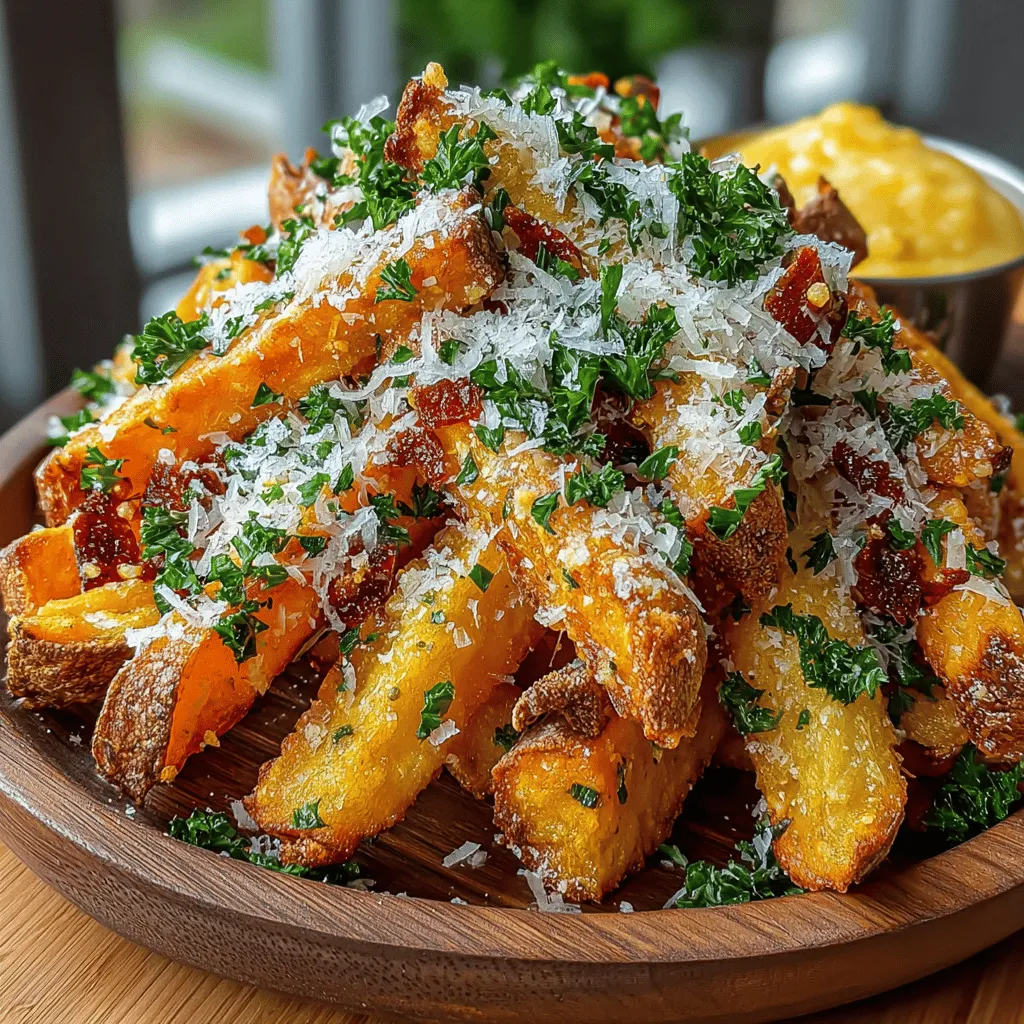 Sweet potatoes have gained popularity as a nutritious alternative to traditional French fries, and for good reason. These vibrant tubers are not only naturally sweet and satisfying but also packed with essential vitamins, minerals, and antioxidants. When prepared as Garlic Parmesan Sweet Potato Fries, they become a deliciously crispy snack or side dish that is sure to impress family and friends alike. The savory combination of roasted garlic and rich Parmesan cheese elevates this simple recipe, transforming ordinary sweet potatoes into a gourmet treat that can be enjoyed at any occasion—be it a casual weeknight dinner, a festive gathering, or as a delightful appetizer at your next party.