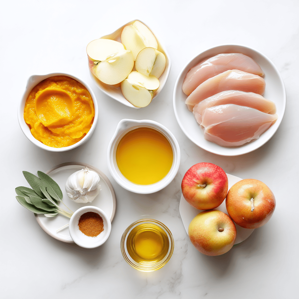 Ingredients for Cozy One-Pan Pumpkin Spice Chicken with Sweet Apples